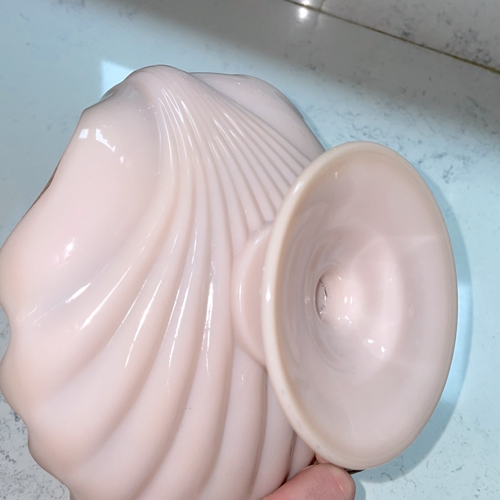 Milk Glass Cambridge Crown Tuscan Footed Shell Candy Dish with Gold Trim - Picture 5 of 5